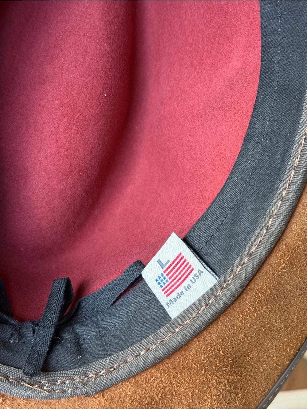 Burgundy Felt Fedora with Brown Leather Brim